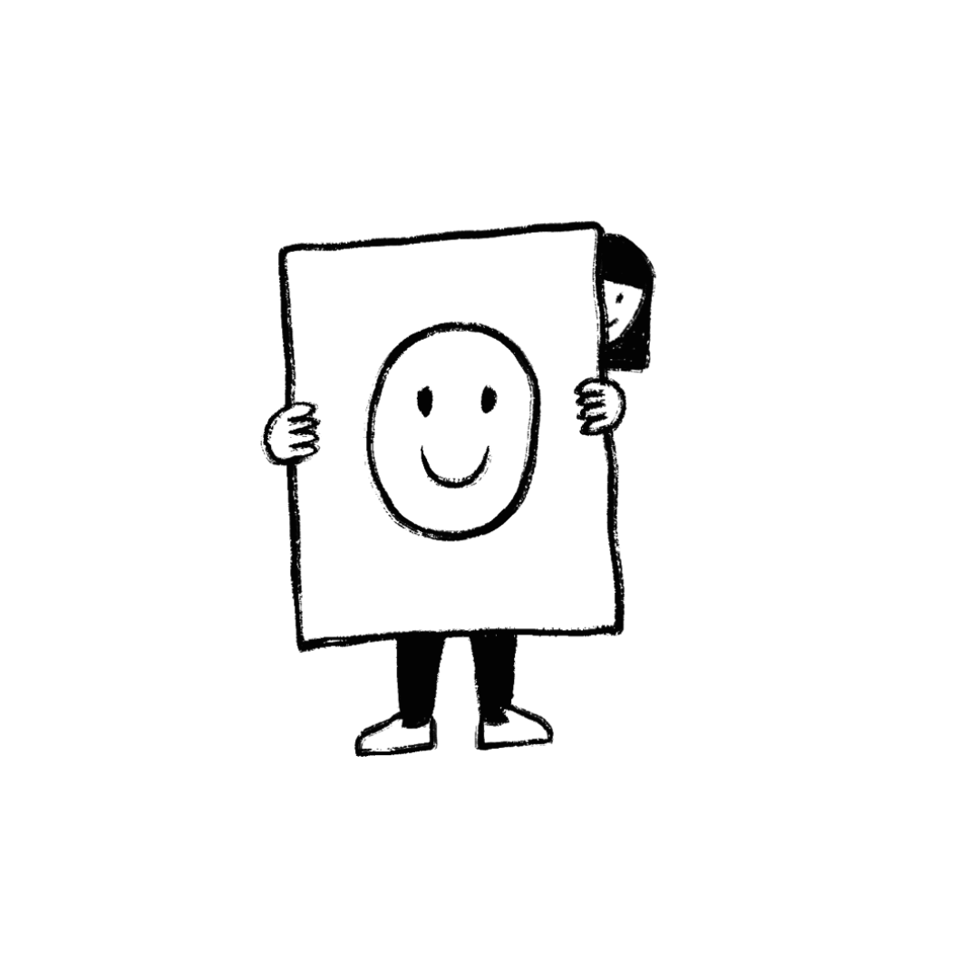 an illustration of a girl holding a book with a smile on it.